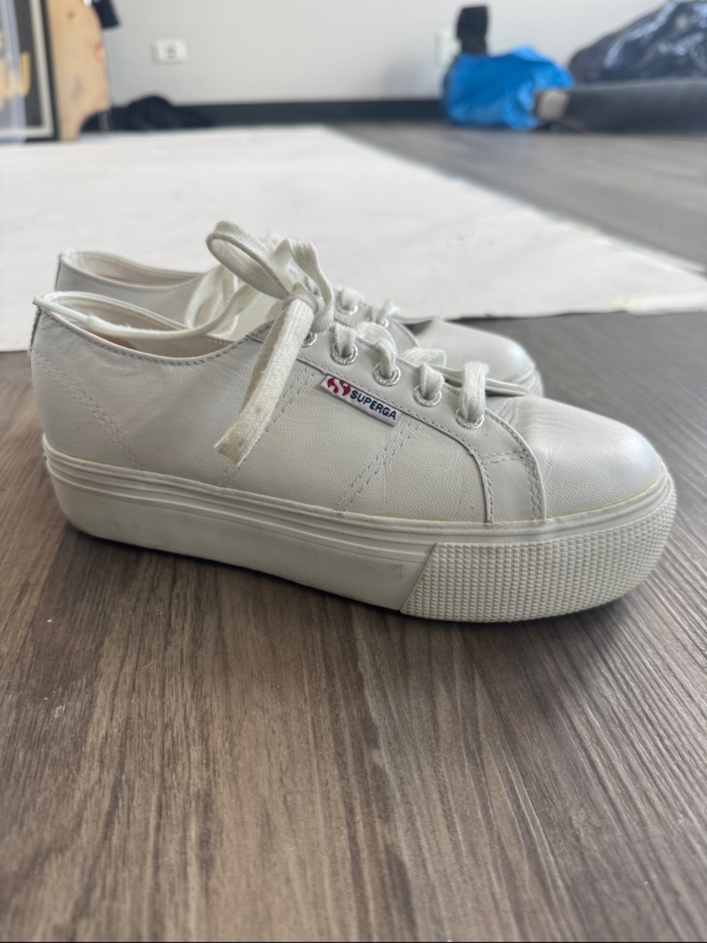 Superga Cream Platform Lace-Up Sneakers
